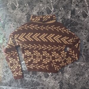 No Boundaries Brown and Cream Turtleneck Cropped Sweater